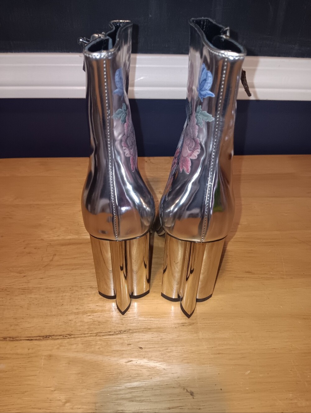 Louis Vuitton LV Metallic Floral Leather Silhouette Ankle Boots Size 35 - Picture 4 of 8